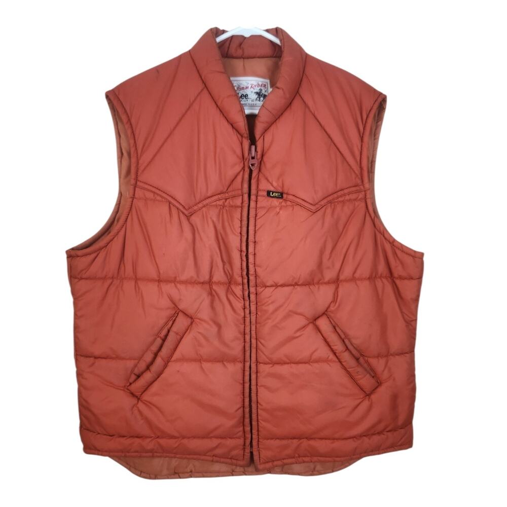 Vintage Storm Rider by Lee Puffer Vest Jacket Mens XL Orange Red Talon Zipper